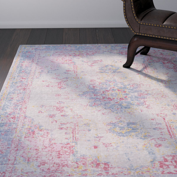 Bungalow Rose Kahina Vintage Distressed Oriental Pink/Blue Area Rug